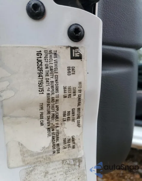 2004 Chevrolet Cavalier from USA, damaged, VIN 1G1JC52F947193751